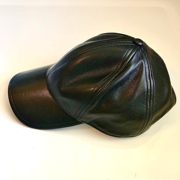 New ABERCROMBIE & FITCH Black Vegan Leather Hat Strapback Baseball Cap OS - Picture 2 of 6